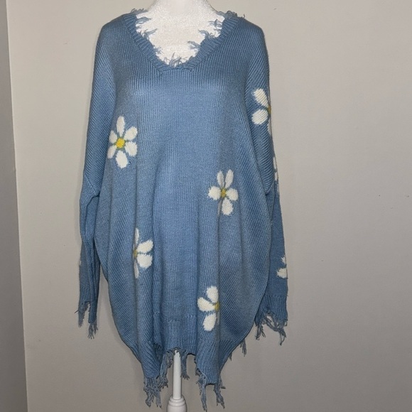 Just Polly Sky Blue Daisy Sweater Size Medium - Picture 2 of 9
